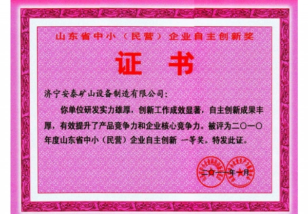 中小企业自主创新一等奖